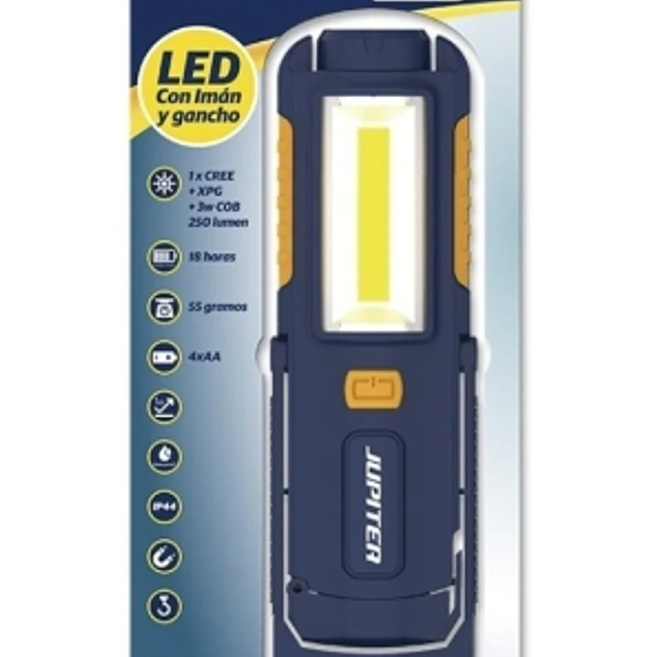 Jupiter Linterna de Trabajo LED+COB 250lm - Con Iman y Gancho - Resistencia IP44 - Funciona con 4 Pilas AA (No Incluidas) - Color Azul 1