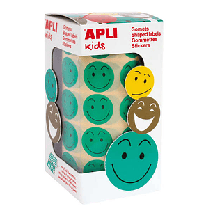 Apli Gomets Cara Feliz Verdes Ø 20mm - Adhesivo Removible - 900 Gomets por Rollo - Ideal para Motivar y Premiar a los Niños