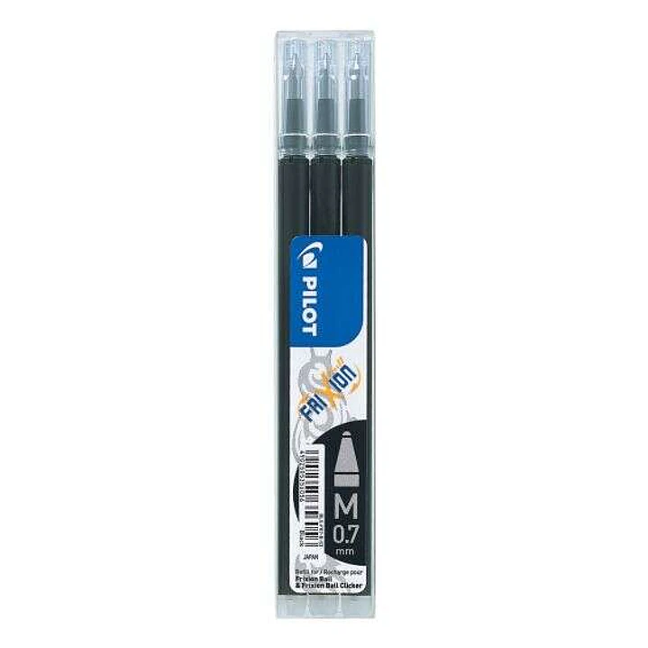 Pilot Pack de 3 Recambios para Frixion Ball / Frixion Clicker - Tinta Gel Borrable - Punta de Bola 0.7mm - Trazo 0.4mm - Color Negro 1