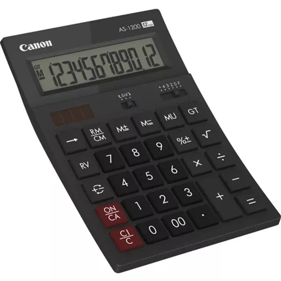 Canon AS-1200 Calculadora de Sobremesa con Pantalla LCD de 12 Digitos - Funciones de Calculo de Recargo (MU), Inversion (RV), Gran Total (GT) - Alimen 1