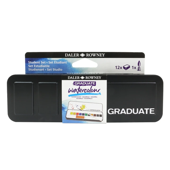 Daler Rowney Graduate Pack de 12 Acuarelas - Medio Godets - Incluye 1 Pincel - Colores Surtidos 1