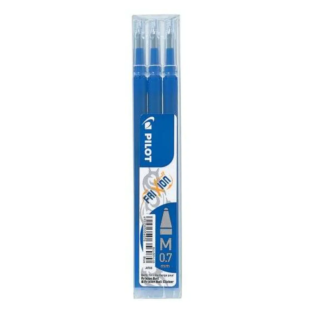 Pilot Pack de 3 Recambios para Frixion Ball / Frixion Clicker - Tinta Gel Borrable - Punta de Bola 0.7mm - Trazo 0.4mm - Color Azul 1