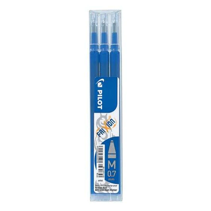 Pilot Pack de 3 Recambios para Frixion Ball / Frixion Clicker - Tinta Gel Borrable - Punta de Bola 0.7mm - Trazo 0.4mm - Color Azul 1