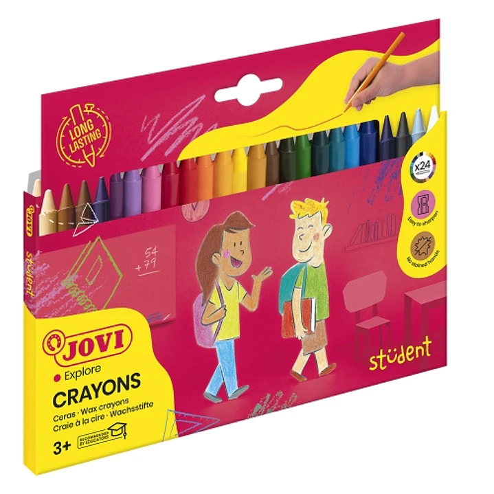 Jovi Crayons Student Estuche de 24 Ceras - Resistentes - No Manchan - Agradables de Rayar - Acabado Brillante - Gran Duracion - Mezclables - Color Sur 1