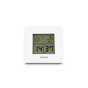 Hama Borneo Medidor de Temperatura y Humedad para Interior - Pantalla Digital - Reloj - Indicador de Confort - 8x1.2x8cm - Color Blanco