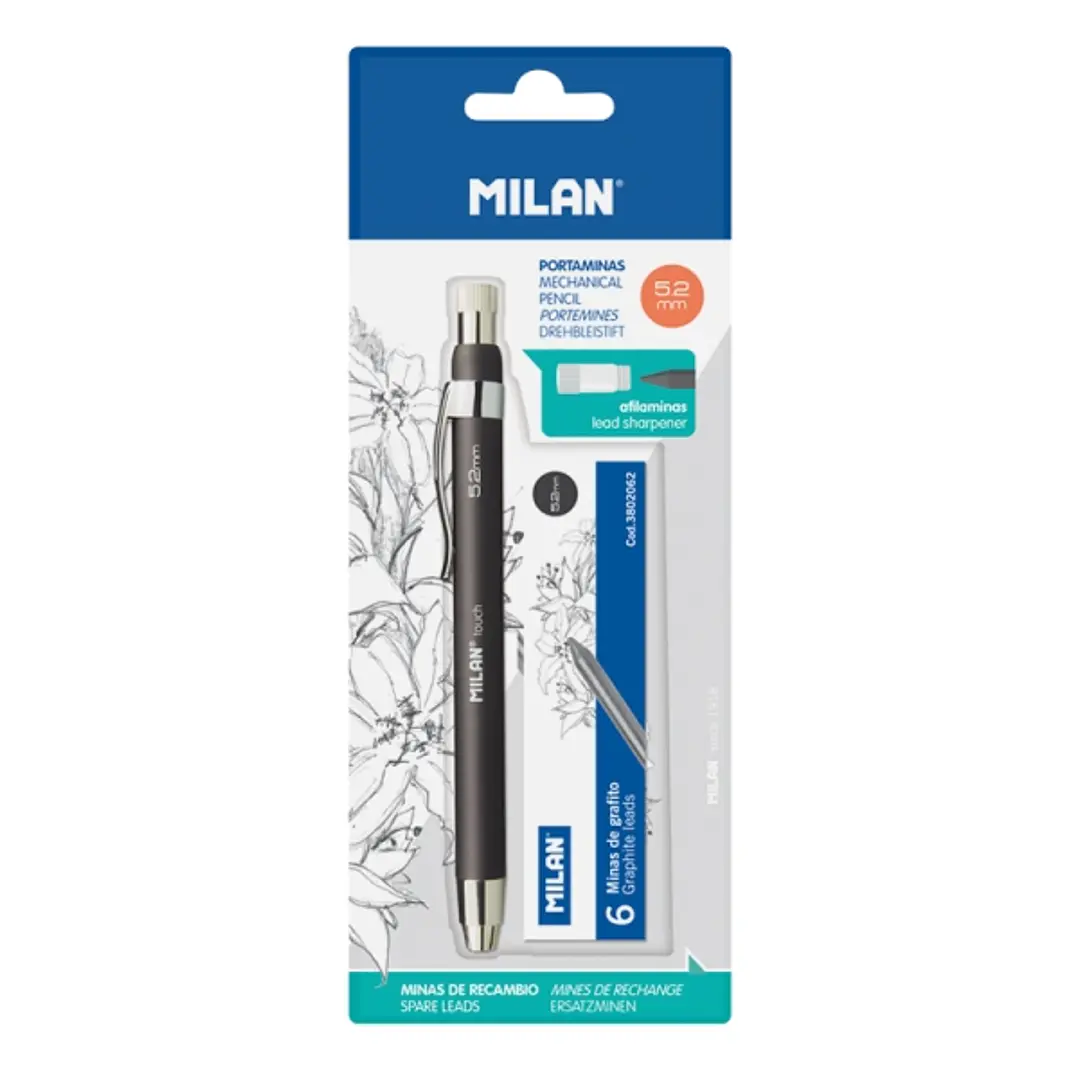 Milan Portaminas Profesional 5.2mm - Incluye 6 Minas de Recambio - Dureza B - Color Negro 1