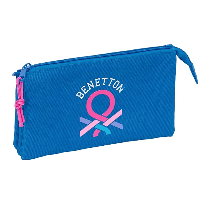 Safta Benetton Basics Azulina Portatodo - 3 Compartimentos con Cremalleras - Bolsillo Interior - 0.6L - 220x30x120mm - Color Azul 1