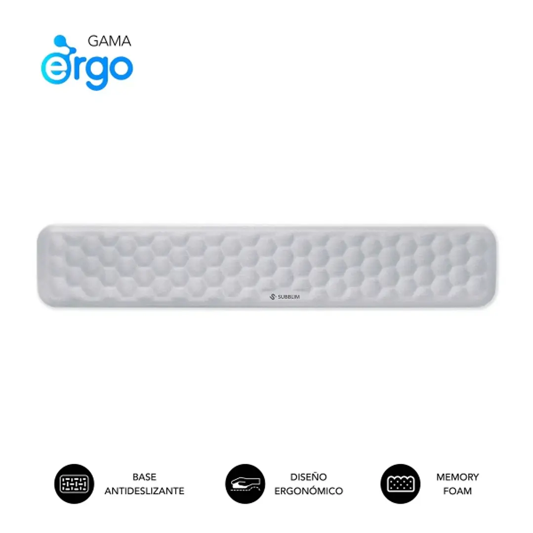 Subblim Ergo Airpadding Reposamuñecas para Teclado - Espuma Viscoelastica 65D - Tejido AirMesh Transpirable - Base Antideslizante - Color Plata 1