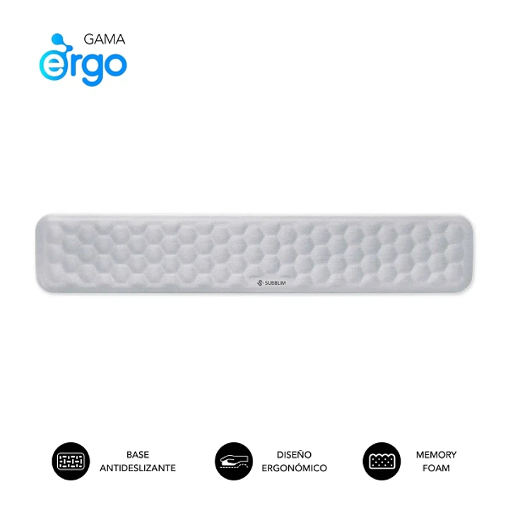 Subblim Ergo Airpadding Reposamuñecas para Teclado - Espuma Viscoelastica 65D - Tejido AirMesh Transpirable - Base Antideslizante - Color Plata 1