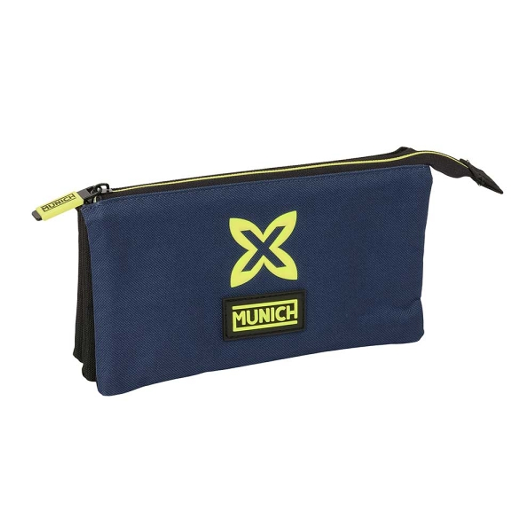 Safta Munich Track Portatodo - 3 Compartimentos con Cremalleras - Bolsillo Interior - 0.6L - 220x30x120mm - Color Azul Marino 1
