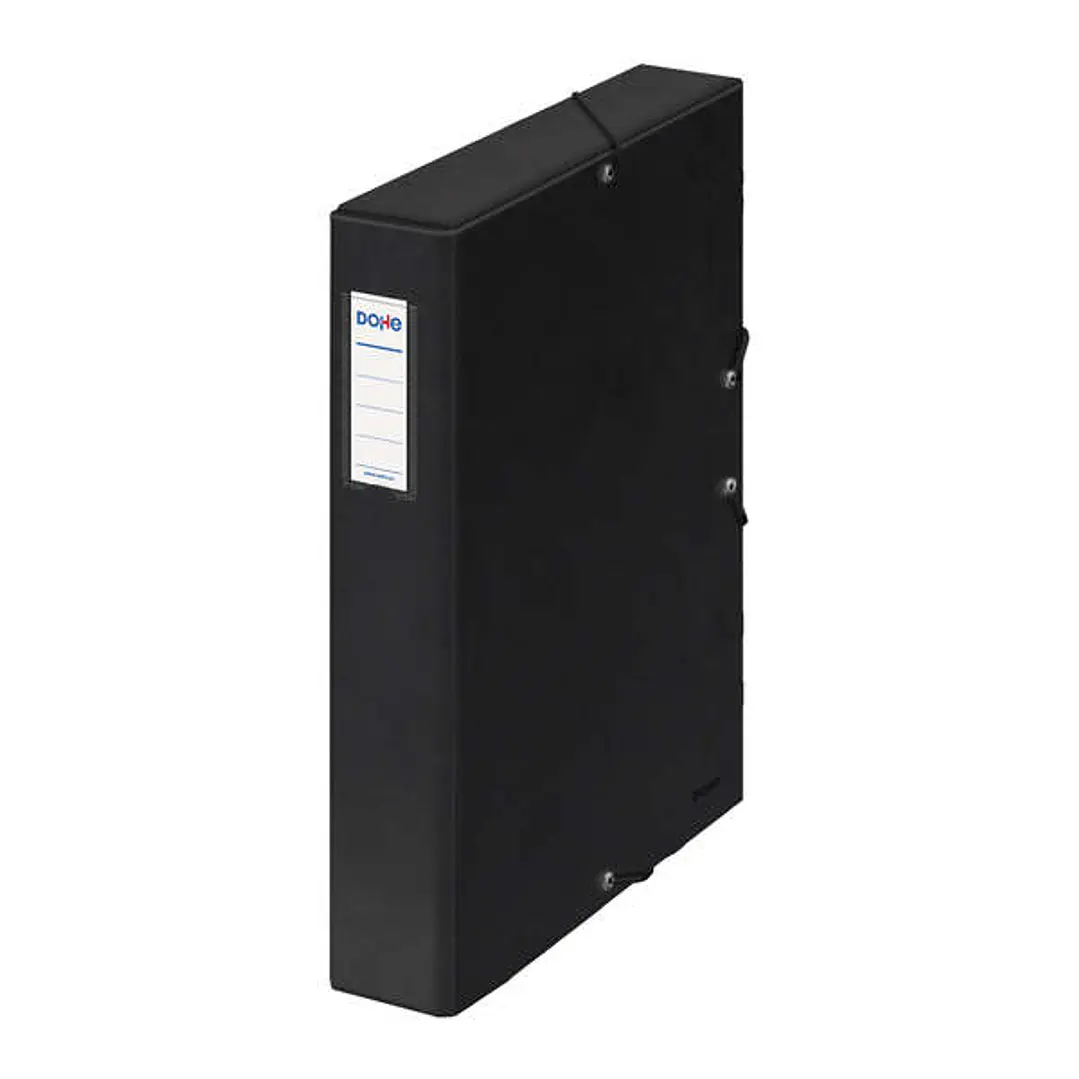 Dohe Caja para Proyectos Lomo 5cm - Carton Forrado con Papel Impreso y Plastificado - Cierre con Gomas - Color Negro 1