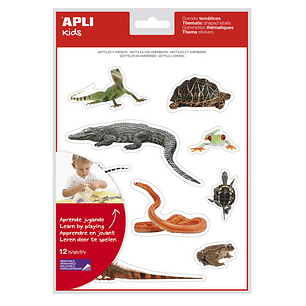 Apli Gomets Tematicos Realistas de Reptiles y Anfibios - 120 Gomets - Imagenes Realistas para Relacionar Animales - Adhesivo Removible - Ideal para Es