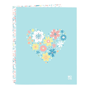Safta Moos Fiori Carpeta con 4 Anillas 25mm - Tapas Duras Forradas - Formato Folio - 265x40x330mm - Color Azul Claro