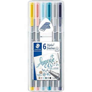 Staedtler Triplus Fineliner 334 Pack de 6 Rotuladores de Punta Fina - Trazo 0.3mm Aprox - Tinta Base de Agua - Colores Surtidos
