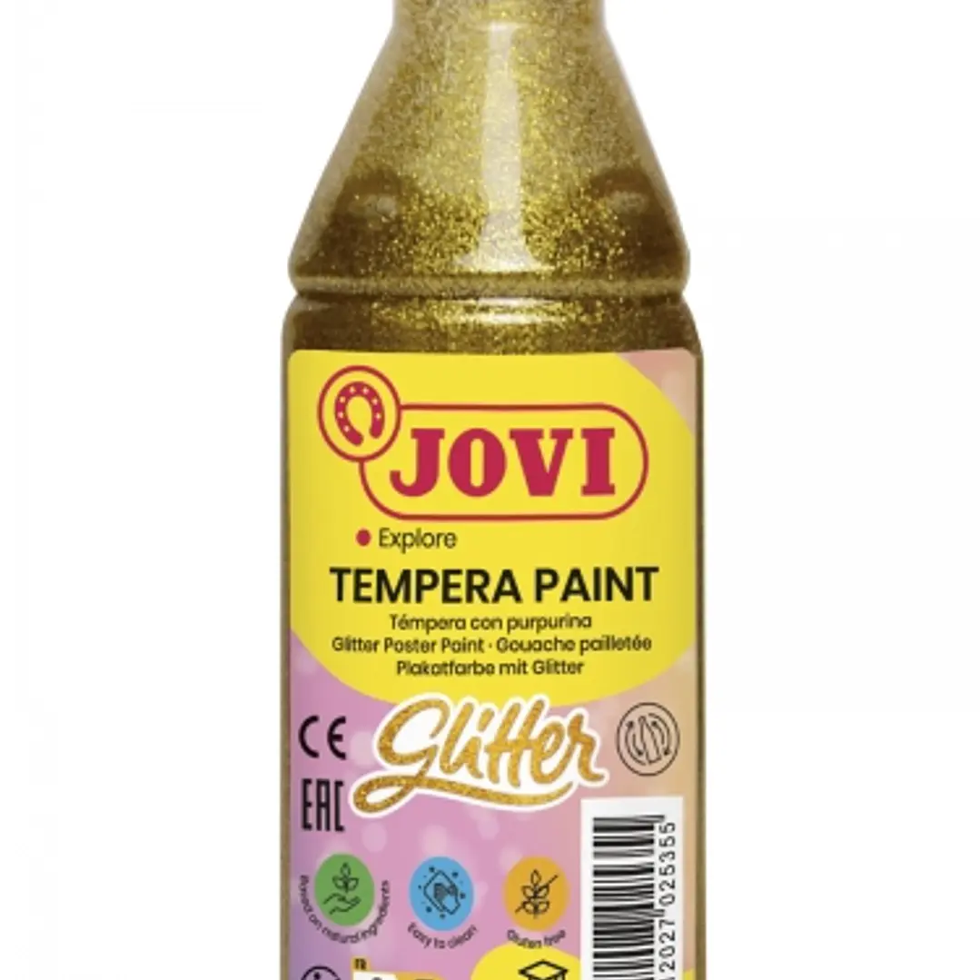 Jovi Glitter Tempera Liquida Base Agua 250ml - Particulas de Purpurina - Excelente Rendimiento - Secado Rapido - Fluidez Optima - Adherencia en Multip 1