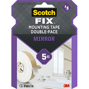 Scotch-Fix Cinta de Montaje de Doble Cara para Espejos - 19mm x 5m - Color Blanco
