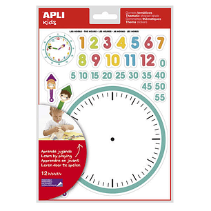 Apli Gomets Tematicos las Horas - 360 Gomets en 12 Hojas - Ayuda en el Aprendizaje de las Horas y Habilidades Motoras - Adhesivo Removible - Ideal par