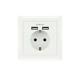 Nanocable Roseta Base de Enchufe de Pared Empotrable Tipo Schuko con 2 Tomas USB 2.4A - Color Blanco