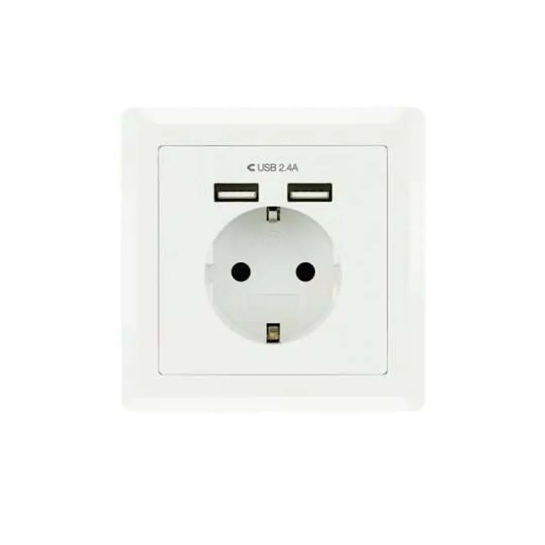 Nanocable Roseta Base de Enchufe de Pared Empotrable Tipo Schuko con 2 Tomas USB 2.4A - Color Blanco 1