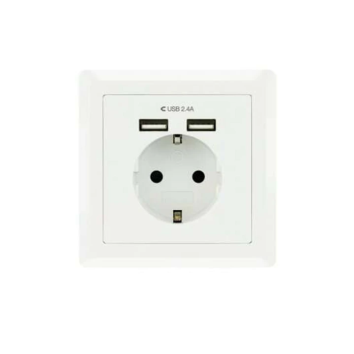 Nanocable Roseta Base de Enchufe de Pared Empotrable Tipo Schuko con 2 Tomas USB 2.4A - Color Blanco 1