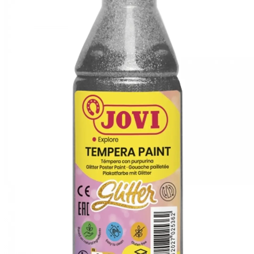 Jovi Glitter Tempera Liquida Base Agua 250ml - Particulas de Purpurina - Excelente Rendimiento - Secado Rapido - Fluidez Optima - Adherencia en Multip 1