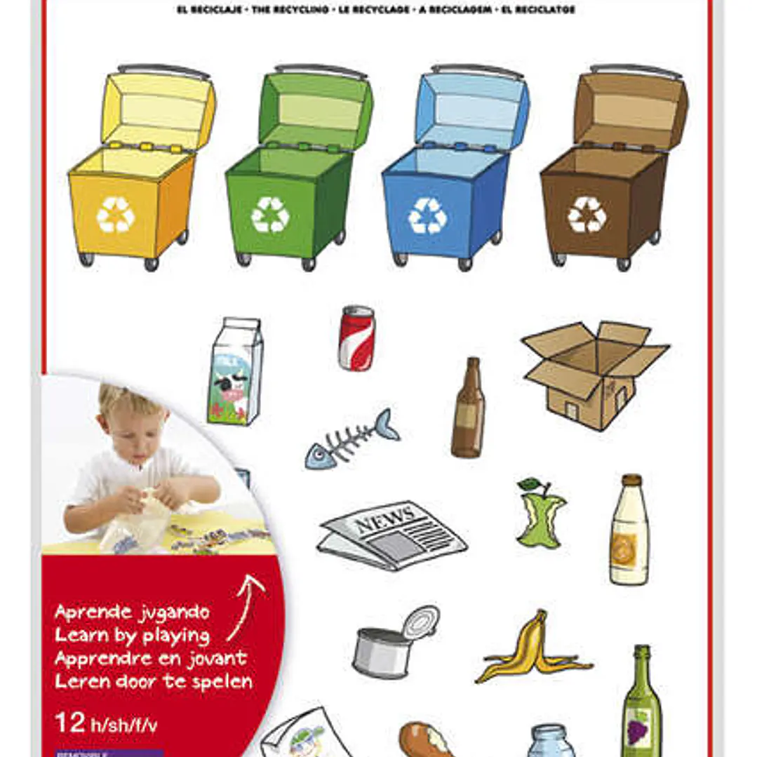 Apli Pack de 276 Gomets con Tematica El Reciclaje - Adhesivo Removible - Ilustraciones Divertidas - Ideal para Escuelas - 100% Reciclables 1