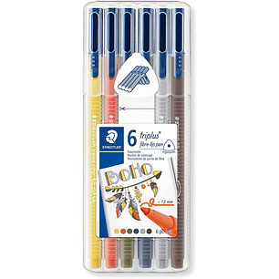 Staedtler Triplus Color 323 Pack de 6 Rotuladores de Punta Fina - Trazo 1mm Aprox - Tinta Base de Agua - Colores Surtidos