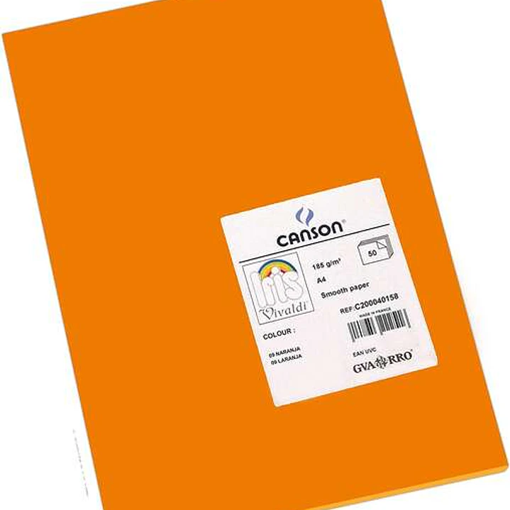 Canson Guarro Pack de 50 Cartulinas Iris A4 de 185g - 21x29.7cm - Color Naranja 1