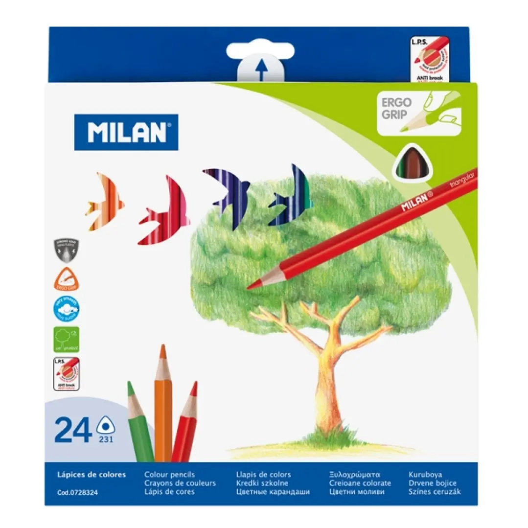 Milan Pack de 24 Lapices de Colores - Triangulares - Colores Surtidos 1
