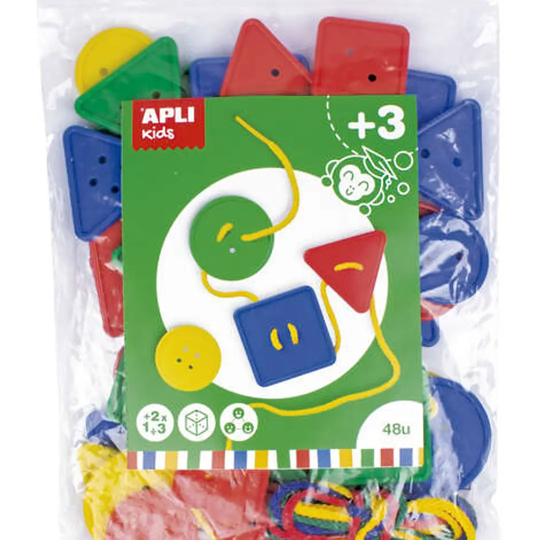 Apli Juego de 48 Botones Ensartables - Formas y Tamaños Variados - Desarrolla Psicomotricidad y Creatividad - Colores Surtidos 1