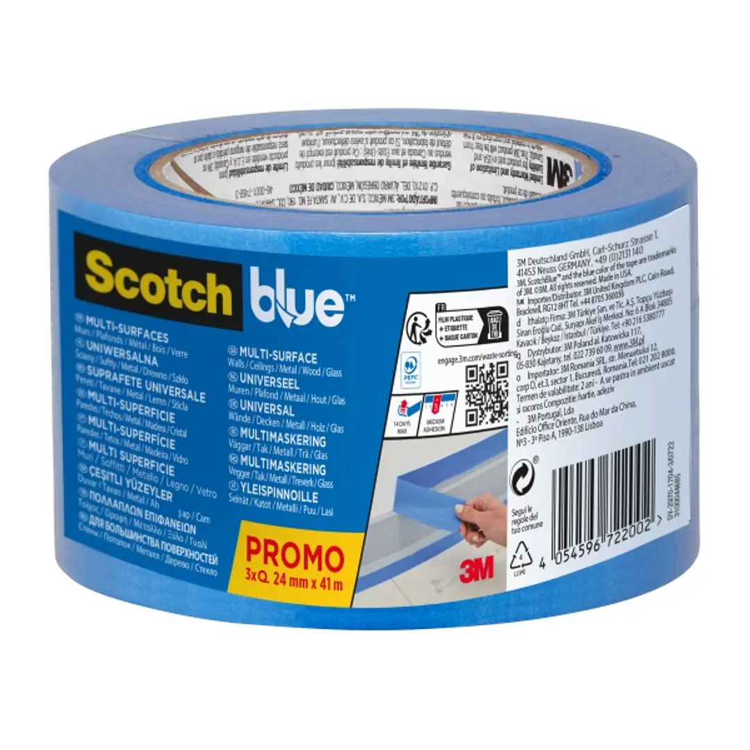 Scotchblue Pack de 3 Cintas de Enmascarar - 24mm x 41m - 100% PEFC - Multisuperficie - Color Azul 1