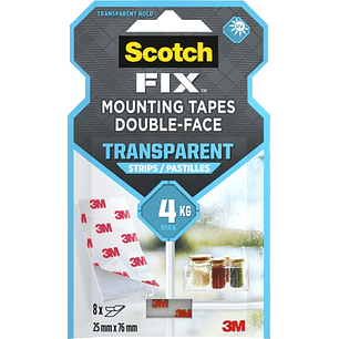 Scotch-Fix Pack de 8 Tiras de Montaje de Doble Cara Transparentes - 25x76mm - Color Transparente