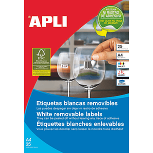 Apli Pack de 6.750 Etiquetas Blancas Removibles 17.8 x 10.0mm - 25 Hojas x 270 Etiquetas - Adhesivo Removible - Color Blanco