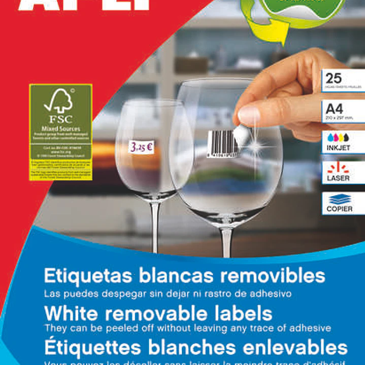 Apli Pack de 6.750 Etiquetas Blancas Removibles 17.8 x 10.0mm - 25 Hojas x 270 Etiquetas - Adhesivo Removible - Color Blanco 1