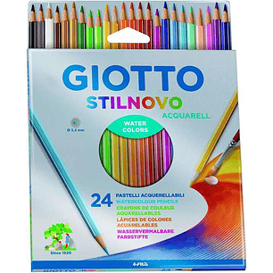 Giotto Stilnovo Acquarell Pack de 24 Lapices de Colores Acuarelables Hexagonales - Mina 3.3 mm - Madera - Colores Surtidos