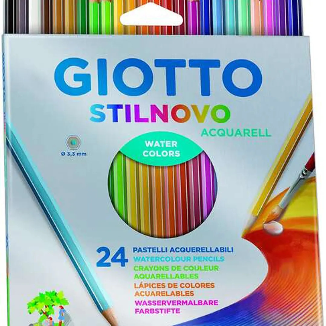 Giotto Stilnovo Acquarell Pack de 24 Lapices de Colores Acuarelables Hexagonales - Mina 3.3 mm - Madera - Colores Surtidos 1
