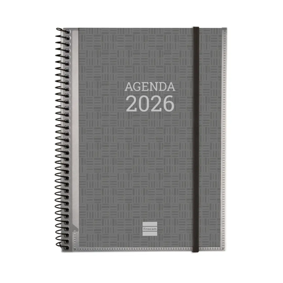 Finocam Basics Agenda - Anual 2026 - con Espiral - Personalizable - Formato E10 - 162x14x212mm - Semana Vista Horizontal - Color Gris 1
