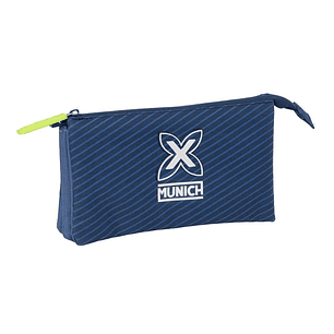 Safta Munich Blue Indigo Portatodo - 3 Compartimentos con Cremalleras - Bolsillo Interior - 0.6L - 220x30x120mm - Color Azul Marino