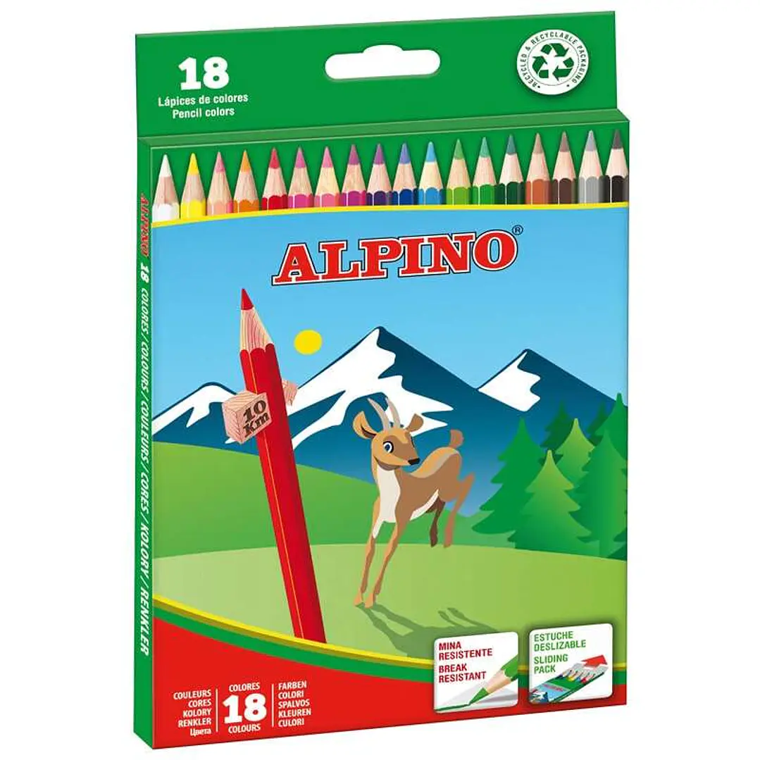 Alpino Pack de 18 Lapices de Colores - Mina de 3mm - Resistente a la Rotura - Bandeja Extraible - Colores Surtidos 1
