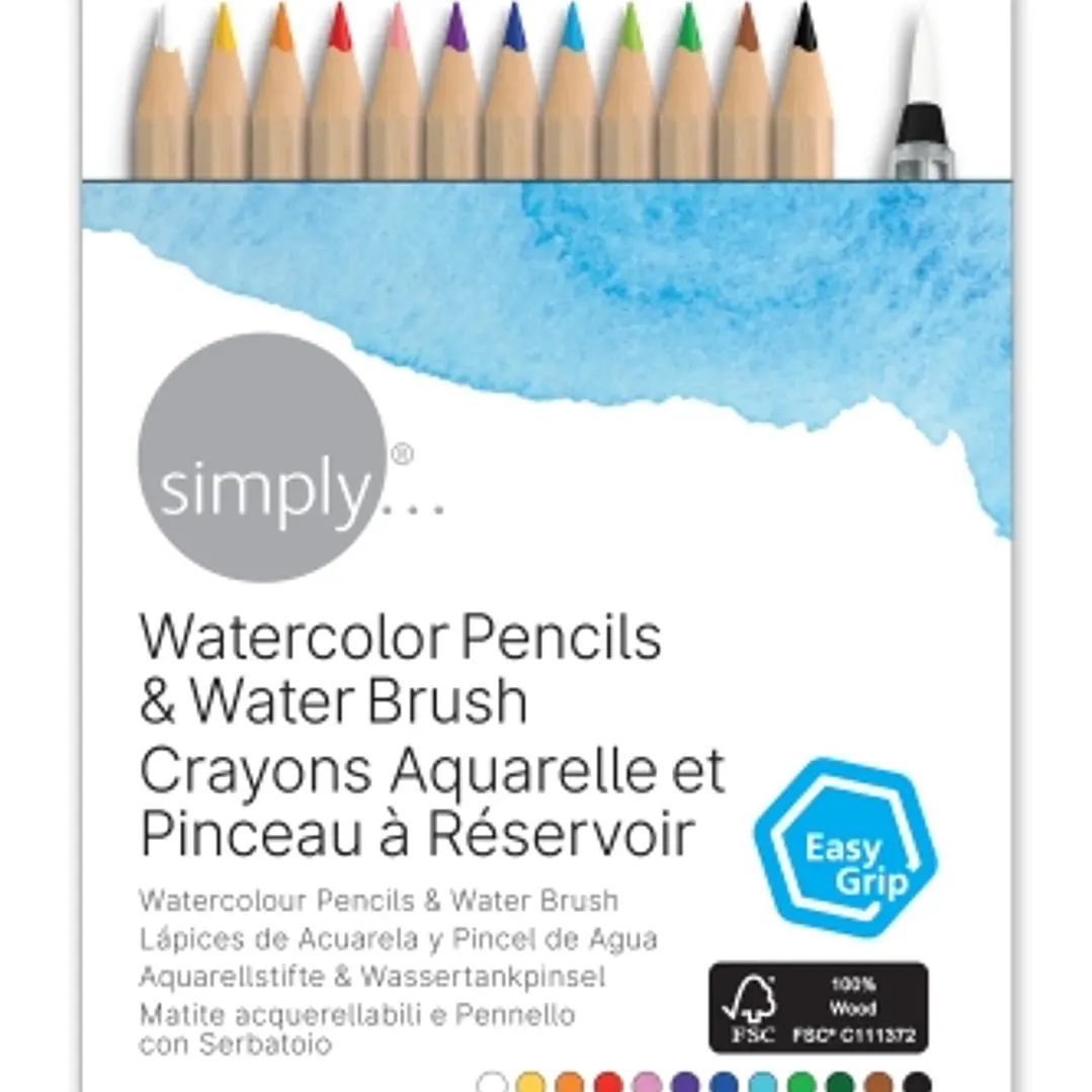 Daler Rowney Simply Pack de 12 Lapices Colores Acuarelables - Incluye Pincel Rellenable - Colores Surtidos 1