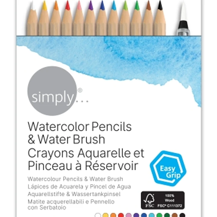 Daler Rowney Simply Pack de 12 Lapices Colores Acuarelables - Incluye Pincel Rellenable - Colores Surtidos 1