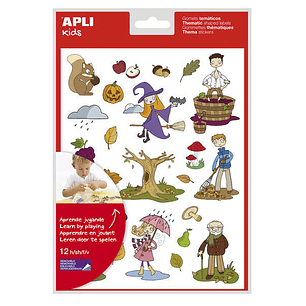 Apli Gomets Tematicos el Otoño - 12 Hojas (288 Gomets) - Adhesivo Removible - Ilustraciones Divertidas - Normas EN-71 y FSC - Adhesivo Base Agua - Lib
