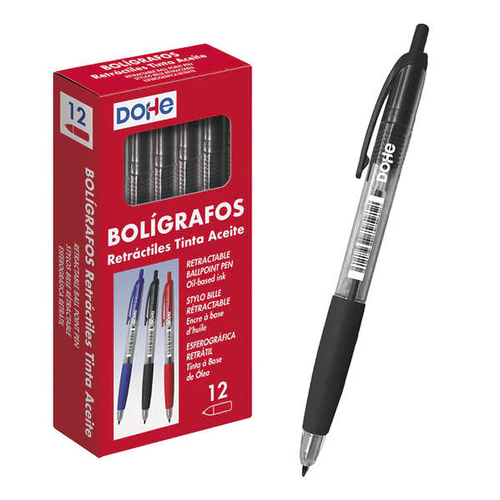 Dohe Boligrafos Retractiles de Tinta a Base de Aceite - Punta de Bola Metalica de 1mm - Trazo de 0.4mm - Cuerpo Transparente 1