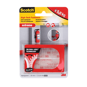 Scotch Extreme Cierres Adhesivos Reposicionables - 25mm x 75mm - Soporta hasta 5kg - Color Transparente