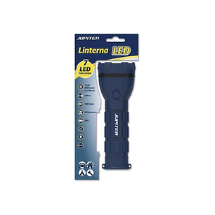 Jupiter Linterna de Luz Blanca 7 LED 100lm - Cuerpo de Goma - Resistencia IP44 - Funciona con 2 Pilas D R20 (No Incluidas) - Color Azul