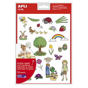 Apli Gomets Tematicos la Primavera - 264 Gomets en 12 Hojas - Ilustraciones Educativas - Adhesivo Removible - Formato Escolar - Adhesivo Base Agua - L