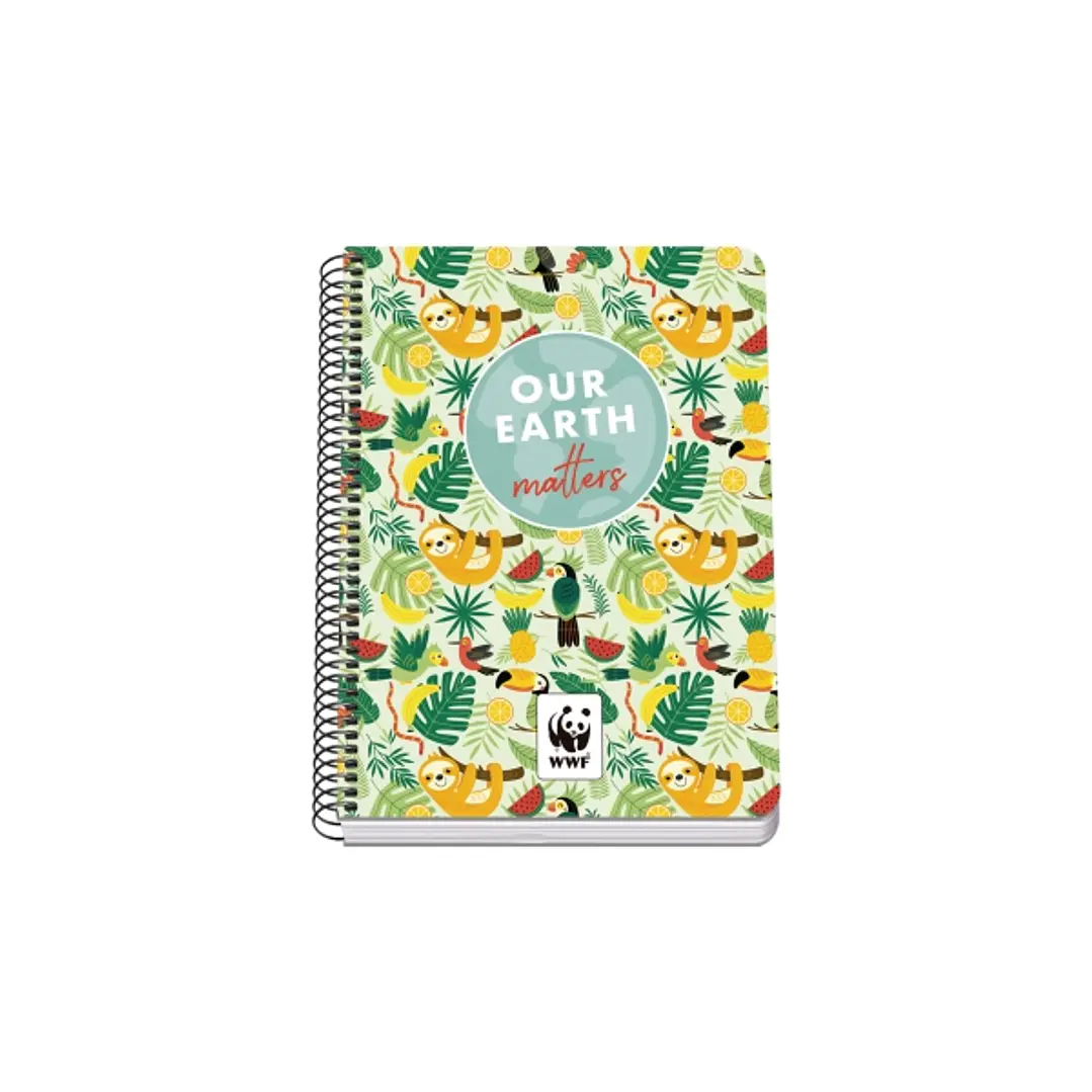 Dohe WWF Tropic Cuaderno Espiral A5 80 Hojas Cuadricula 4mm con Margen - Tapa Rigida Impresa a todo Color y Plastificada en Brillo - Guardas Impresas 1