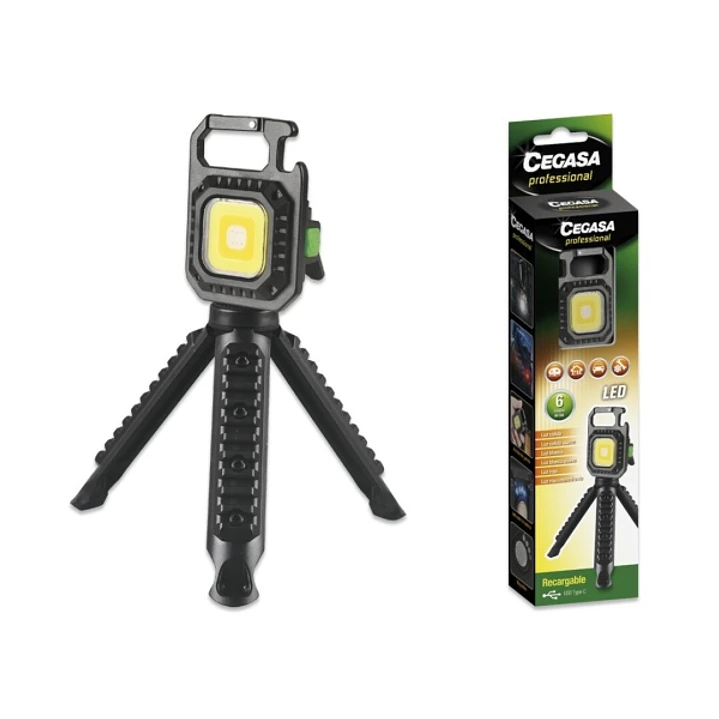 Cegasa Profesional Linterna Mini con Tripode COB hasta 670lm - Luz Blanca, Amarilla, Blanca y Amarilla Combinadas, Luz Roja y Luz Flash Intermitente - 1