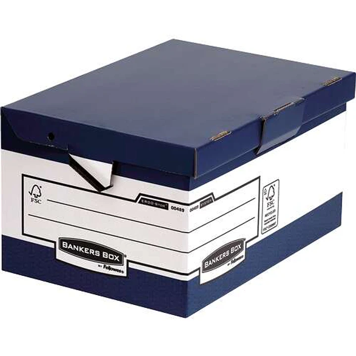 Fellowes Bankers Box Ergo-Stor Maxi Contenedor de Archivos con Asas Ergonomicas - Tapa Fija - Montaje Automatico Fastfold - Carton Reciclado Certifica 1