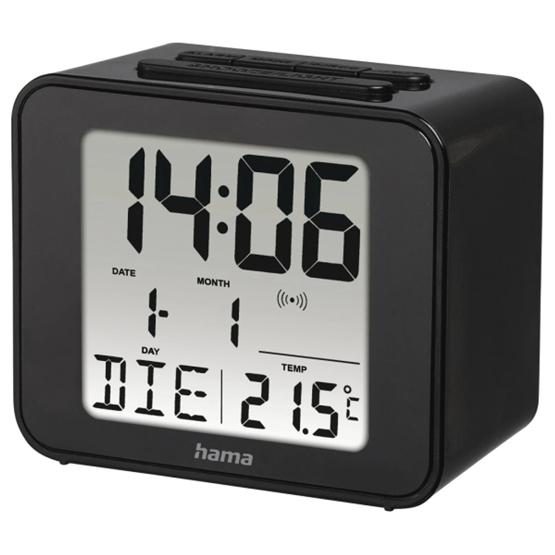 Hama Cube Radio Reloj Despertador - Pantalla Digital - Termometro - Funcion de Repeticion de Alarma - Zona Horaria Ajustable - 7x4x6cm - Color Negro 1